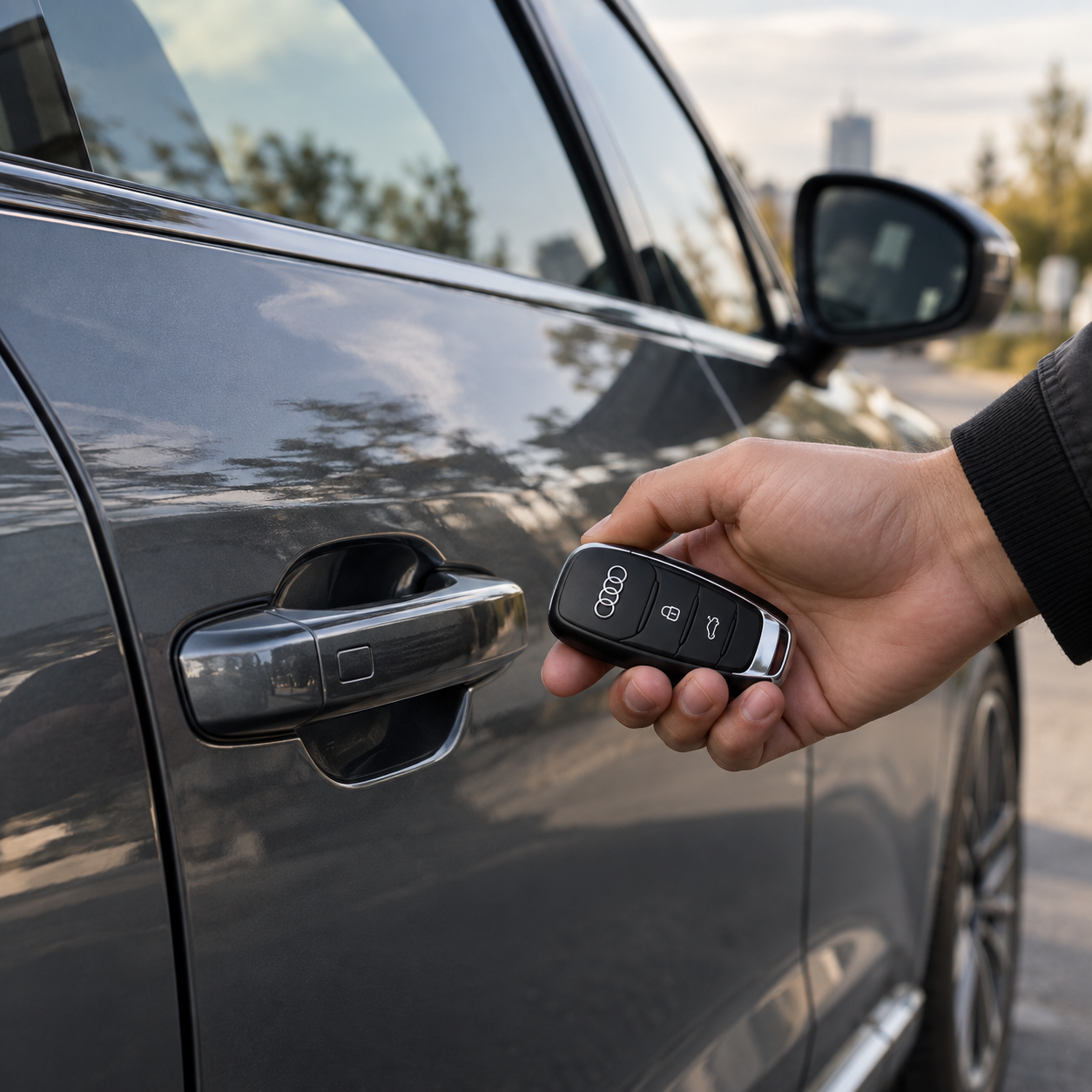 Audi Keyless raktas prie automobilio durų