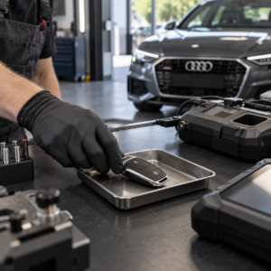 Naujo Audi rakto paruošimo iliustracija