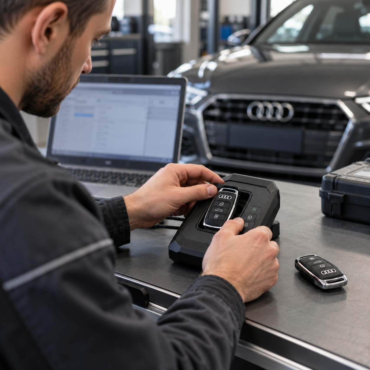 Audi rakto programavimo iliustracija dirbtuvėse
