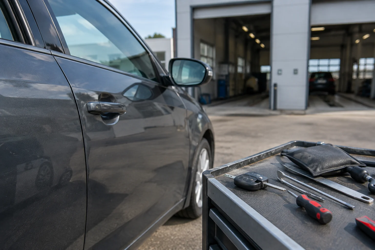 Atskira automobilio durelių, rakto ir įrankių kompozicija primena skirtingus pagalbos poreikius.